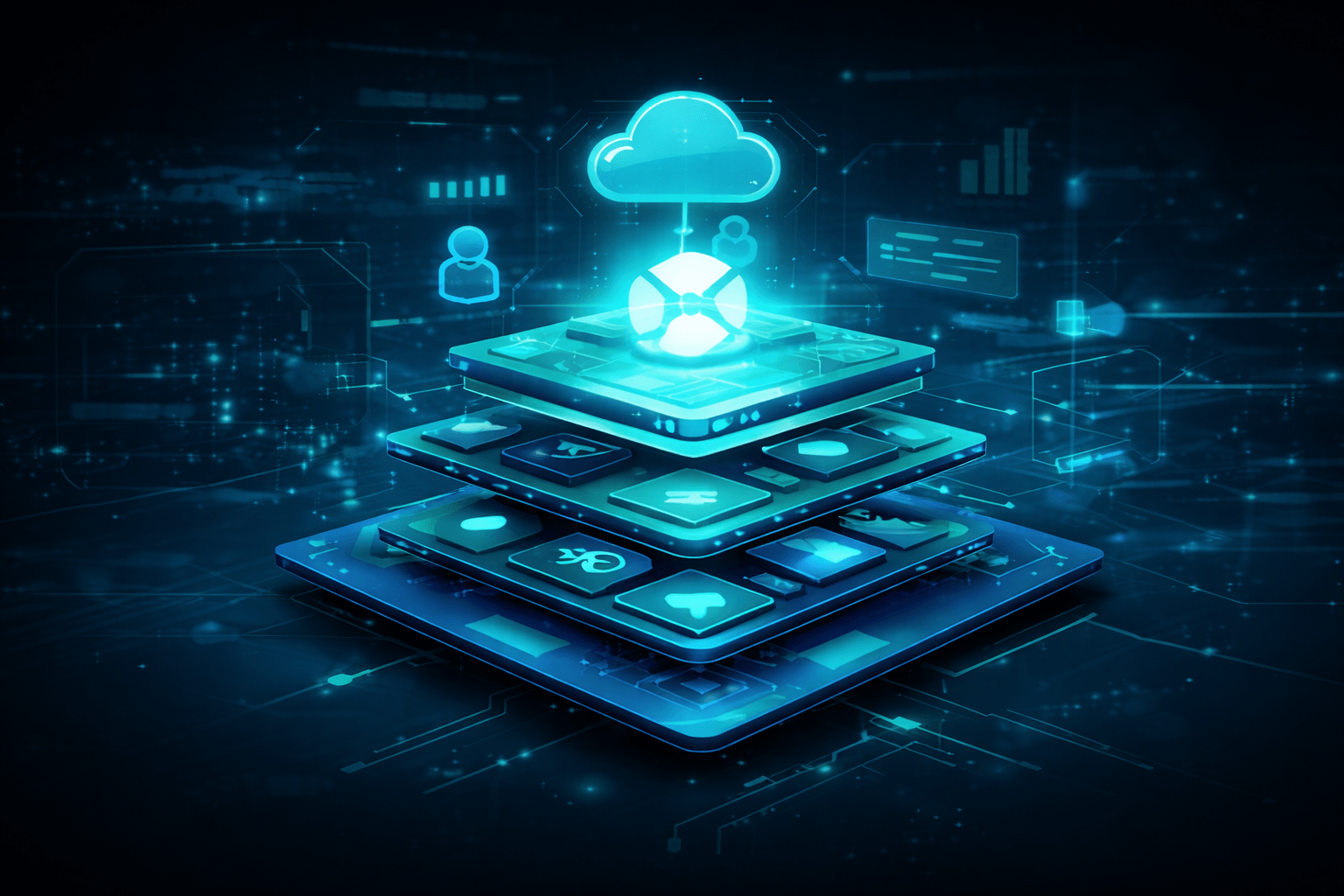 Business operations and systems connected into one infrastructure stack.